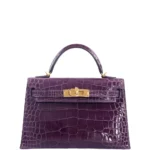 Hermès Mini Kelly 20 Cassis Shiny Alligator Mississippiensis Gold Hardware