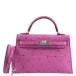 Hermès Mini Kelly 20 Fuchsia Ostrich Palladium Hardware