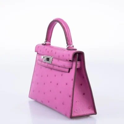 Hermès Mini Kelly 20 Fuchsia Ostrich Palladium Hardware