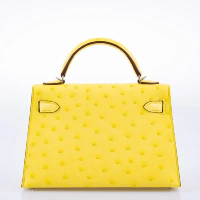 Hermès Mini Kelly 20 II Jaune Citron Ostrich Palladium Hardware