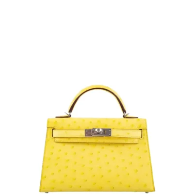 Hermès Mini Kelly 20 II Jaune Citron Ostrich Palladium Hardware