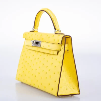 Hermès Mini Kelly 20 II Jaune Citron Ostrich Palladium Hardware