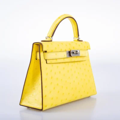 Hermès Mini Kelly 20 II Jaune Citron Ostrich Palladium Hardware