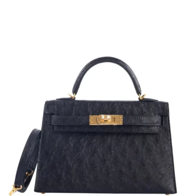 Hermès Mini Kelly 20 II Sellier Black Ostrich Gold Hardware