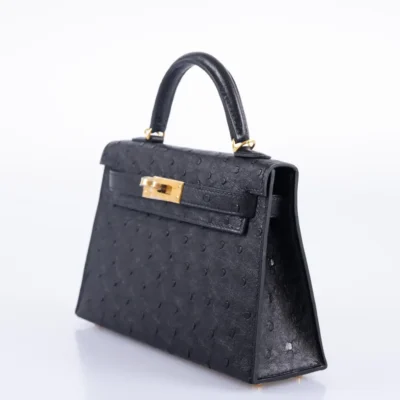 Hermès Mini Kelly 20 II Sellier Black Ostrich side1