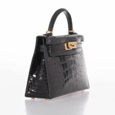 Hermès Mini Kelly 20 II Sellier Black Shiny Alligator Mississippiensis Gold Hardware