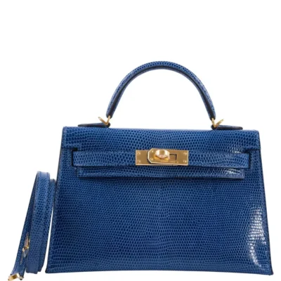 Hermès Mini Kelly 20 II Sellier Blue Sapphire Niloticus Lizard Gold Hardware