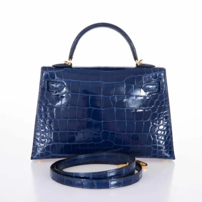 Hermès Mini Kelly 20 II Sellier Blue Sapphire Shiny Alligator Mississippiensis Gold Hardware