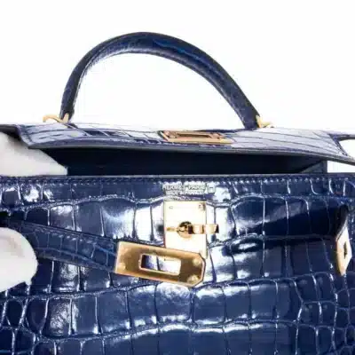 Hermès Mini Kelly 20 II Sellier Blue Sapphire Shiny Alligator Mississippiensis Gold Hardware