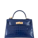 Hermès Mini Kelly 20 II Sellier Blue Sapphire Shiny Alligator Mississippiensis Gold Hardware