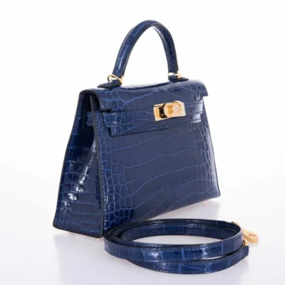 Hermès Mini Kelly 20 II Sellier Blue Sapphire Shiny Alligator Mississippiensis Gold Hardware