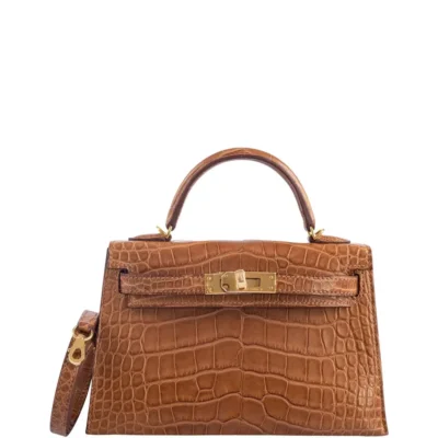 Hermès Mini Kelly 20 II Sellier Gold Matte Alligator Mississippiensis Gold Hardware