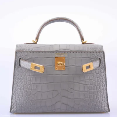 Hermès Mini Kelly 20 II Sellier Gris Perle Matte Alligator Missipensis front2