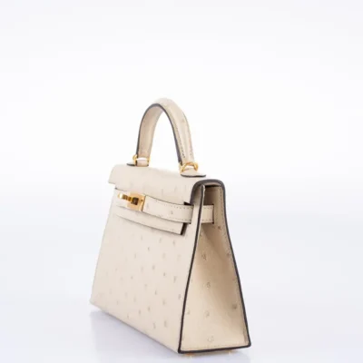 Hermès Mini Kelly 20 II Sellier Parchemin Ostrich Gold Hardware