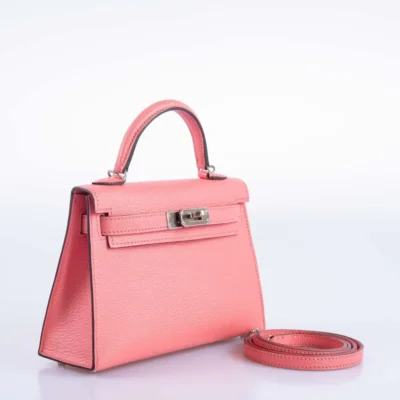 Hermès Mini Kelly 20 II Sellier Rose D'ete Chevre Palladium Hardware