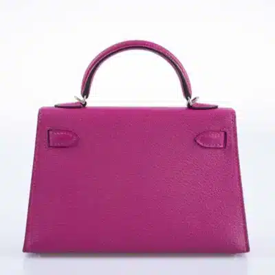 Hermès Mini Kelly 20 II Sellier Rose Pourpre Chevre Palladium Hardware