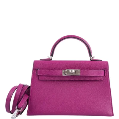 Hermès Mini Kelly 20 II Sellier Rose Pourpre Chevre Palladium Hardware