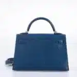 Hermès Mini Kelly 20 II Sellier Verso Blue Deep and Ebène Chèvre Palladium Hardware Lushentic Replica