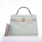 Hermès Mini Kelly 20 II Sellier Vert D'eau and Gris Perle Matte Alligator Mississippiensis Permabrass Hardware