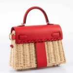 Hermès Mini Kelly 20 Picnic Rouge De Coeur Swift & Osier Wicker Palladium Hardware