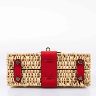 Hermès Mini Kelly 20 Picnic Rouge De Coeur Swift & Osier Wicker Palladium Hardware