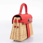 Hermès Mini Kelly 20 Picnic Rouge De Coeur Swift & Osier Wicker Palladium Hardware