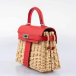 Hermès Mini Kelly 20 Picnic Rouge De Coeur Swift & Osier Wicker Palladium Hardware