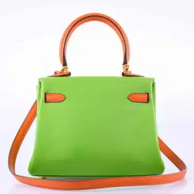 Hermès Vintage Mini Kelly 20 Retourne Vert Cru & Orange H Gulliver Gold Hardware