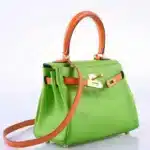 Hermès Vintage Mini Kelly 20 Retourne Vert Cru & Orange H Gulliver Gold Hardware