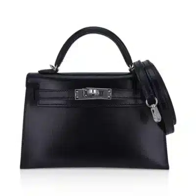 Hermès Vintage 1999 Kelly 25 Sellier Black and Silver Box Calf Silver Hardware