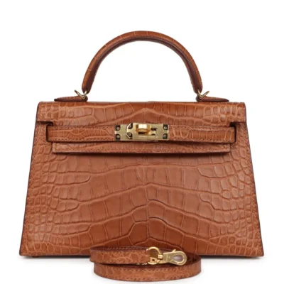 Hermès Mini Kelly 20 Sellier Gold Matte Alligator Mississippiensis Gold Hardware