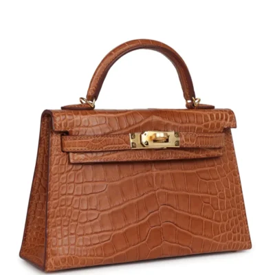 Hermès Mini Kelly 20 Sellier Gold Matte Alligator Mississippiensis Gold Hardware