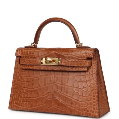 Hermès Mini Kelly 20 Sellier Gold Matte Alligator Mississippiensis Gold Hardware