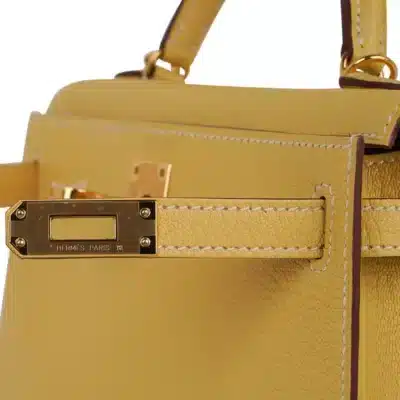 Hermès Mini Kelly 20 Sellier Jaune Foin Chevre detail1