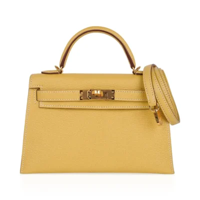 Hermès Mini Kelly 20 Sellier Jaune Foin Chevre Gold Hardware