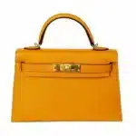 Hermès Mini Kelly 20 Sellier Moutarde Chevre Mysore Gold Hardware