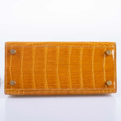 Hermès Mini Kelly 20 Sellier Saffron Shiny Alligator Mississippiensis Gold Hardware