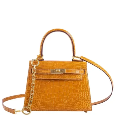 Hermès Mini Kelly 20 Sellier Saffron Shiny Alligator Mississippiensis Gold Hardware