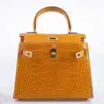 Hermès Mini Kelly 20 Sellier Saffron Shiny Alligator Mississippiensis Gold Hardware