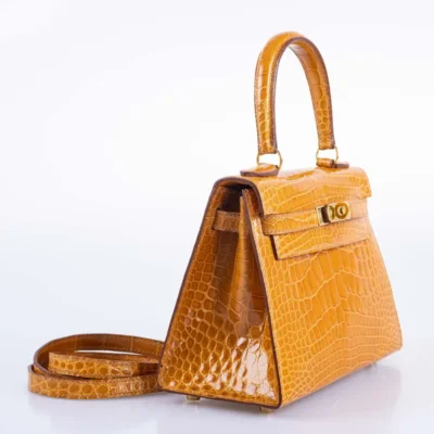 Hermès Mini Kelly 20 Sellier Saffron Shiny Alligator Mississippiensis Gold Hardware