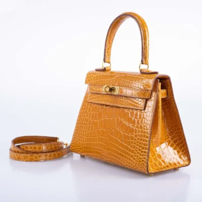 Hermès Mini Kelly 20 Sellier Saffron Shiny Alligator Mississippiensis Gold Hardware