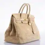 Hermès Rare Collectible 1986 Birkin 40 Beige Veau Doblis Suede Gold Hardware