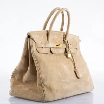 Hermès Rare Collectible 1986 Birkin 40 Beige Veau Doblis Suede Gold Hardware