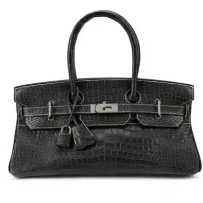 Hermès Rare Collectible 2007 Birkin 42 "Shoulder Birkin" Graphite Matte Porosus Crocodile JPG Shoulder Palladium Hardware