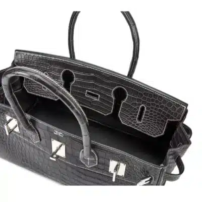 Hermès Rare Collectible 2007 Birkin 42 Graphite Matte Porosus Crocodile JPG Shoulder interior