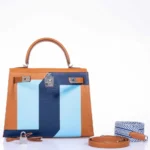 Hermès Rare Collectible 2018 Kelly 28 Sellier Gold/Celeste/Blue Epsom, Myore & Clemence Resort S Palladium Hardware