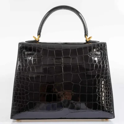 Hermès Rare Collectible 2019 Kelly 25 Sellier Black Shiny Alligator Mississippiensis Brushed Gold Hardware