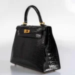 Hermès Rare Collectible 2019 Kelly 25 Sellier Black Shiny Alligator Mississippiensis Brushed Gold Hardware