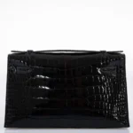 Hermès Rare Collectible 2019 Kelly Pochette Black Shiny Alligator Mississippiensis JPG Gold Hardware