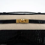 Hermès Rare Collectible 2019 Kelly Pochette Black Shiny Alligator Mississippiensis JPG Gold Hardware